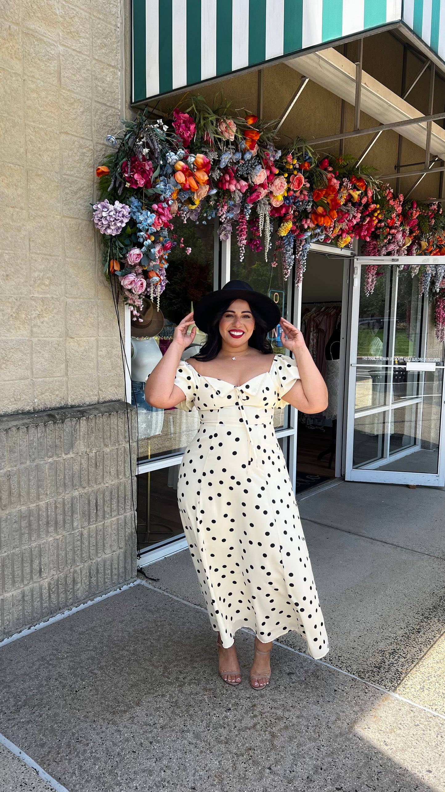 The Pricilla-Polka Dot Puff Sleeve Midi Dress