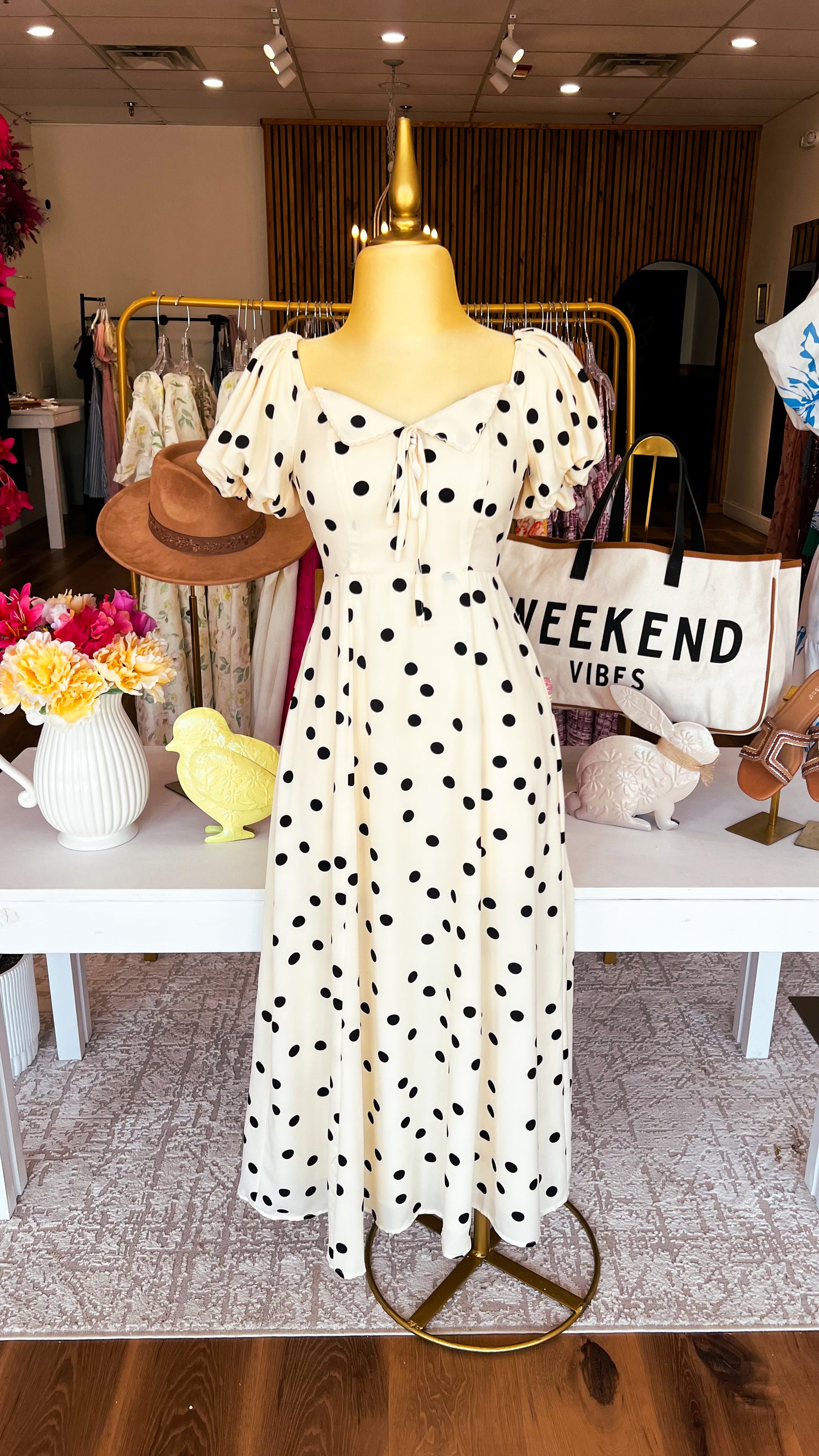 The Pricilla-Polka Dot Puff Sleeve Midi Dress