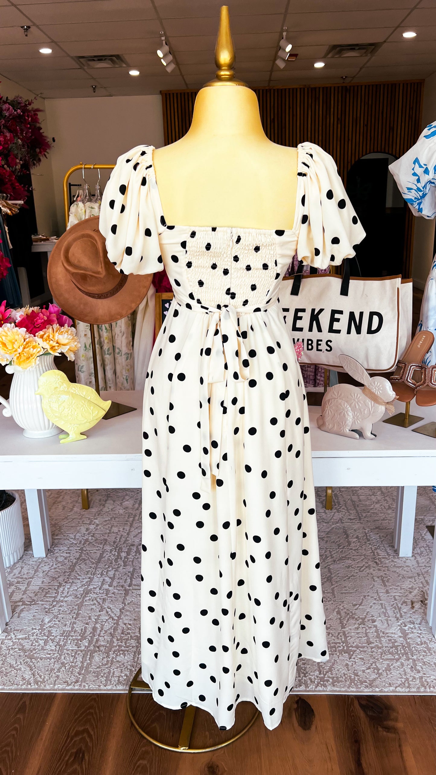 The Pricilla-Polka Dot Puff Sleeve Midi Dress