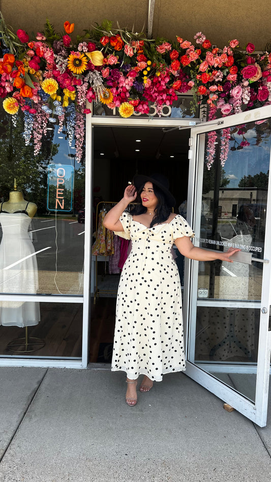 The Pricilla-Polka Dot Puff Sleeve Midi Dress