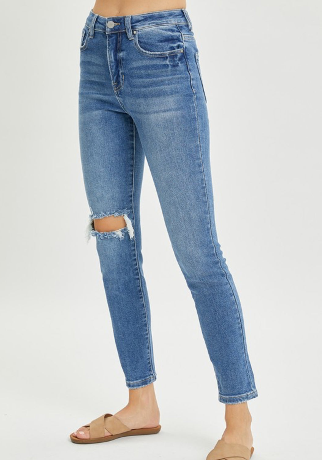 Amanda High Rise Distressed Knee Denim