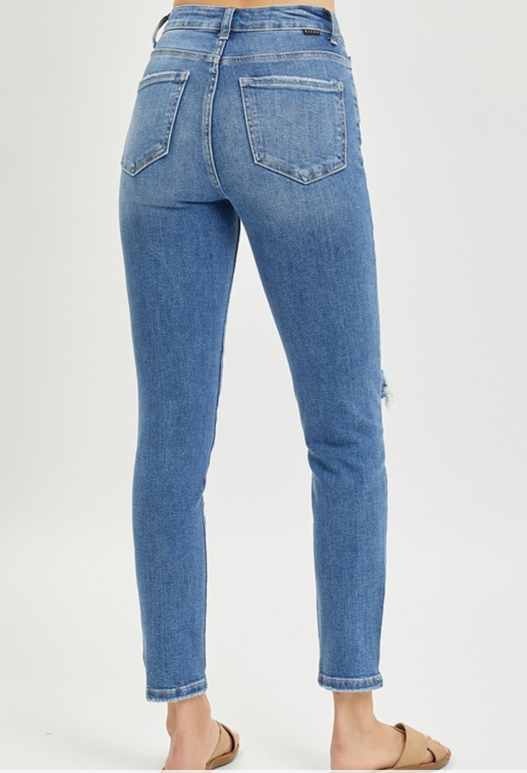 Amanda High Rise Distressed Knee Denim