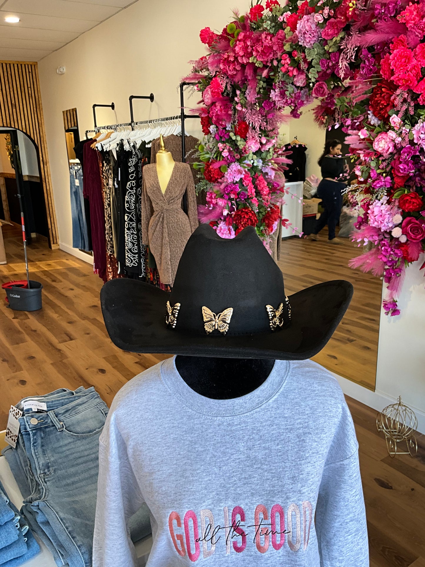 Black Gold Butterfly Cowboy Hat