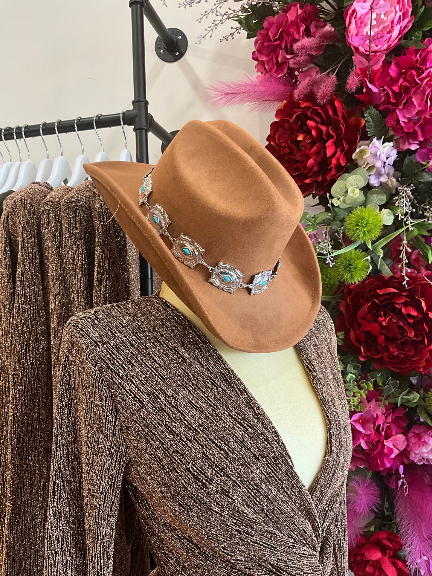 Brown Metal Turquoise Band Cowboy Hat