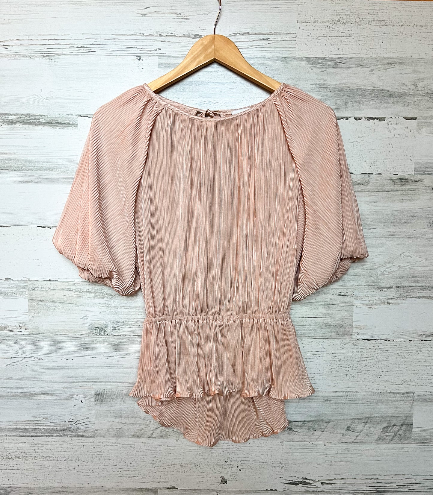 Blush Metallic Plisse Open Back Top